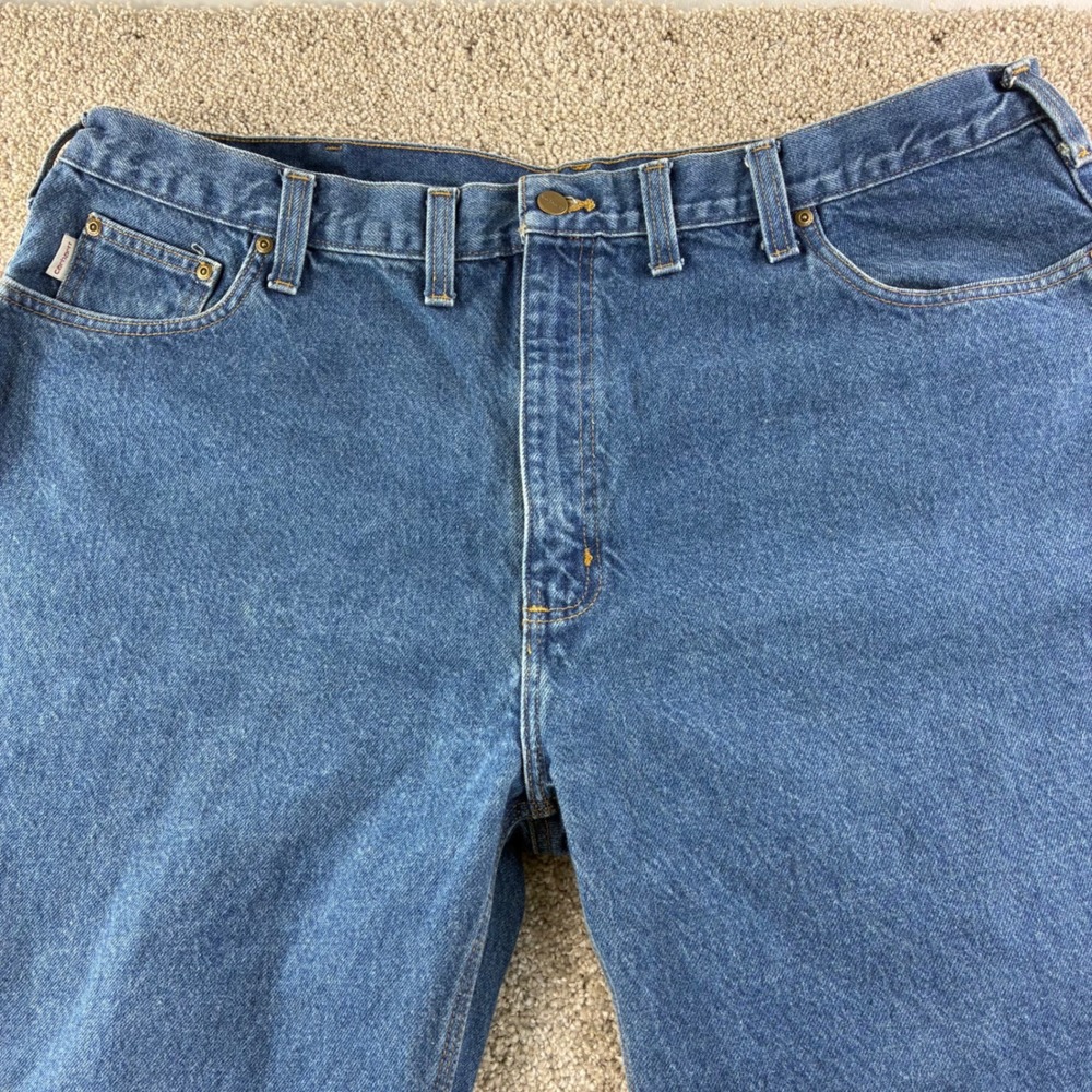 Carhartt RN 14806 Relaxed Fit Mens 46x32 Blue Denim Jeans Medium Wash Utility